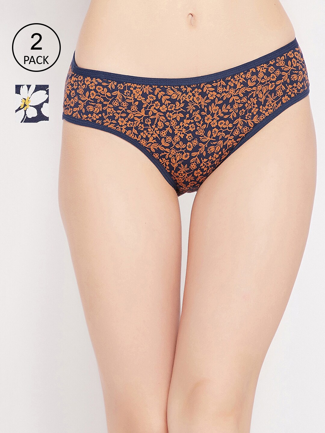 

Clovia Women Pack Of 2 Floral Printed Cotton Mid-Rise Bikini Briefs, Brown