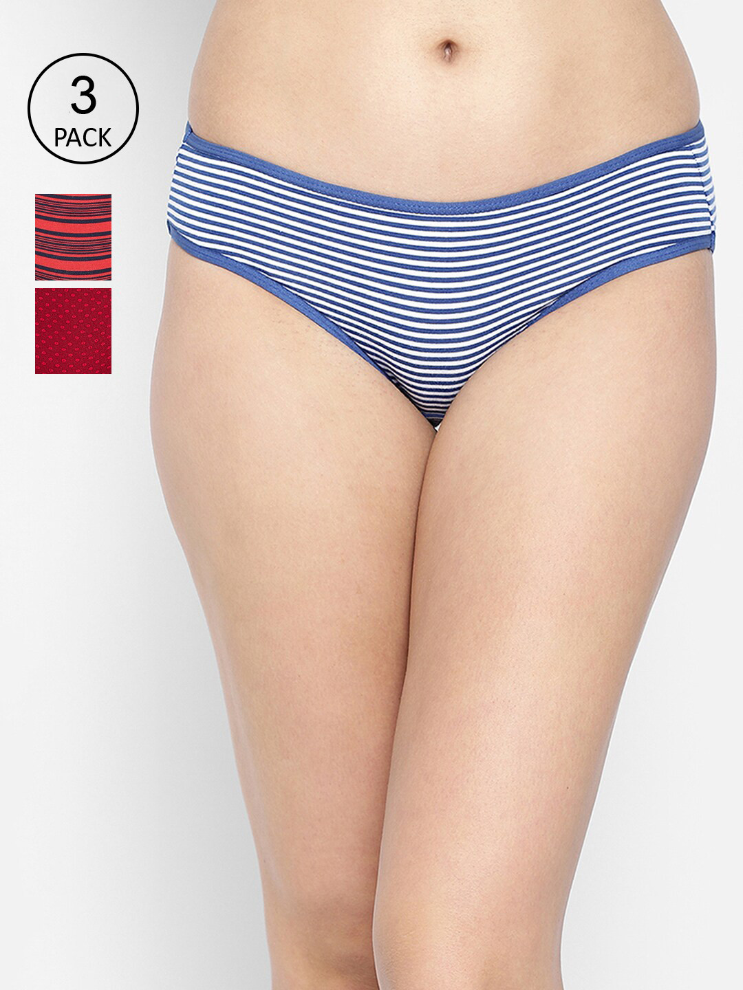 

Clovia Women Pack of 3 Cotton Bikini Briefs COMPN1367S, Blue