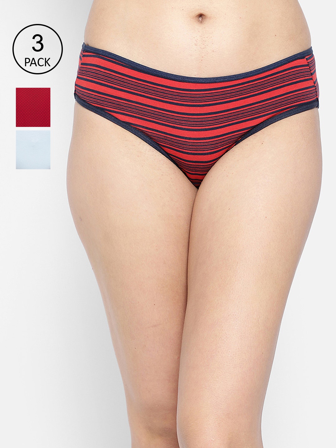 

Clovia Women Pack Of 3 Printed Cotton Mid-Rise Bikini Briefs, Red