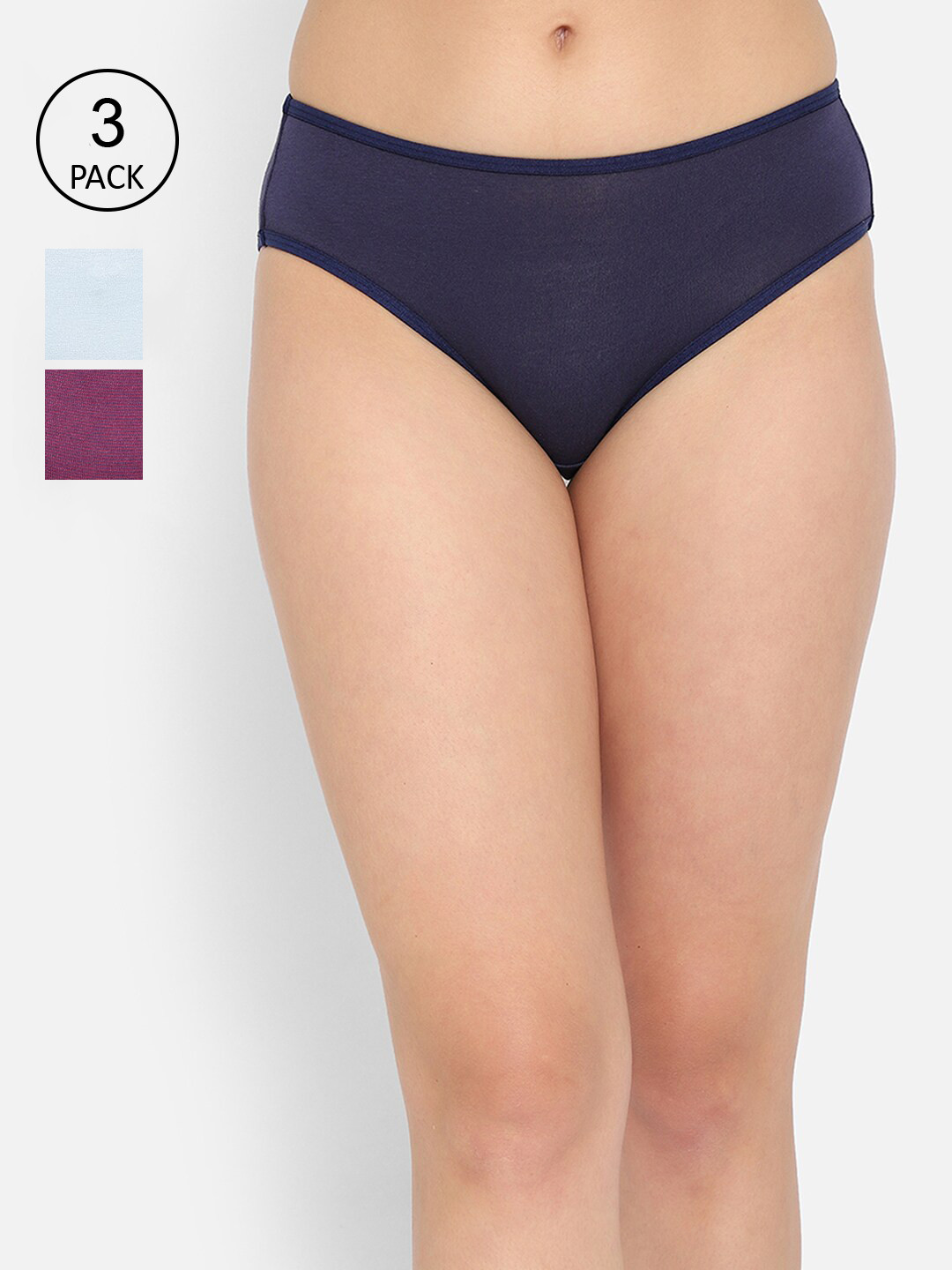 

Clovia Women Pack of 3 Cotton Bikini Briefs COMPN1364S, Blue
