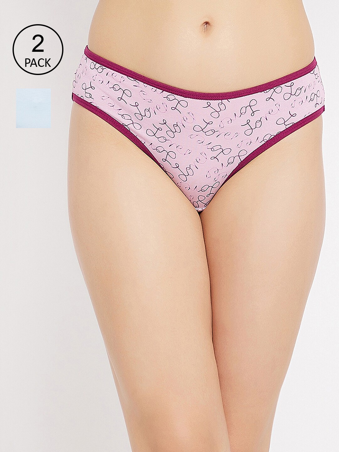 

Clovia Women Pack Of 2 Pink & Blue Printed Cotton Mid-Rise Bikini Briefs