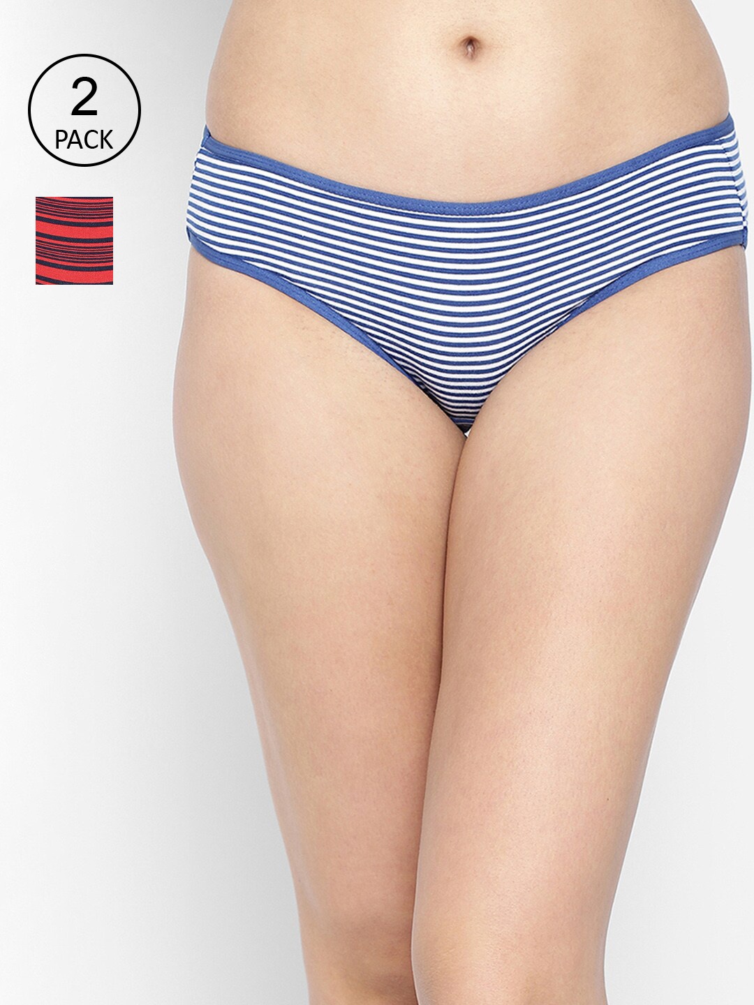 

Clovia Women Pack Of 2 Striped Cotton Mid Waist Bikini Briefs, Blue
