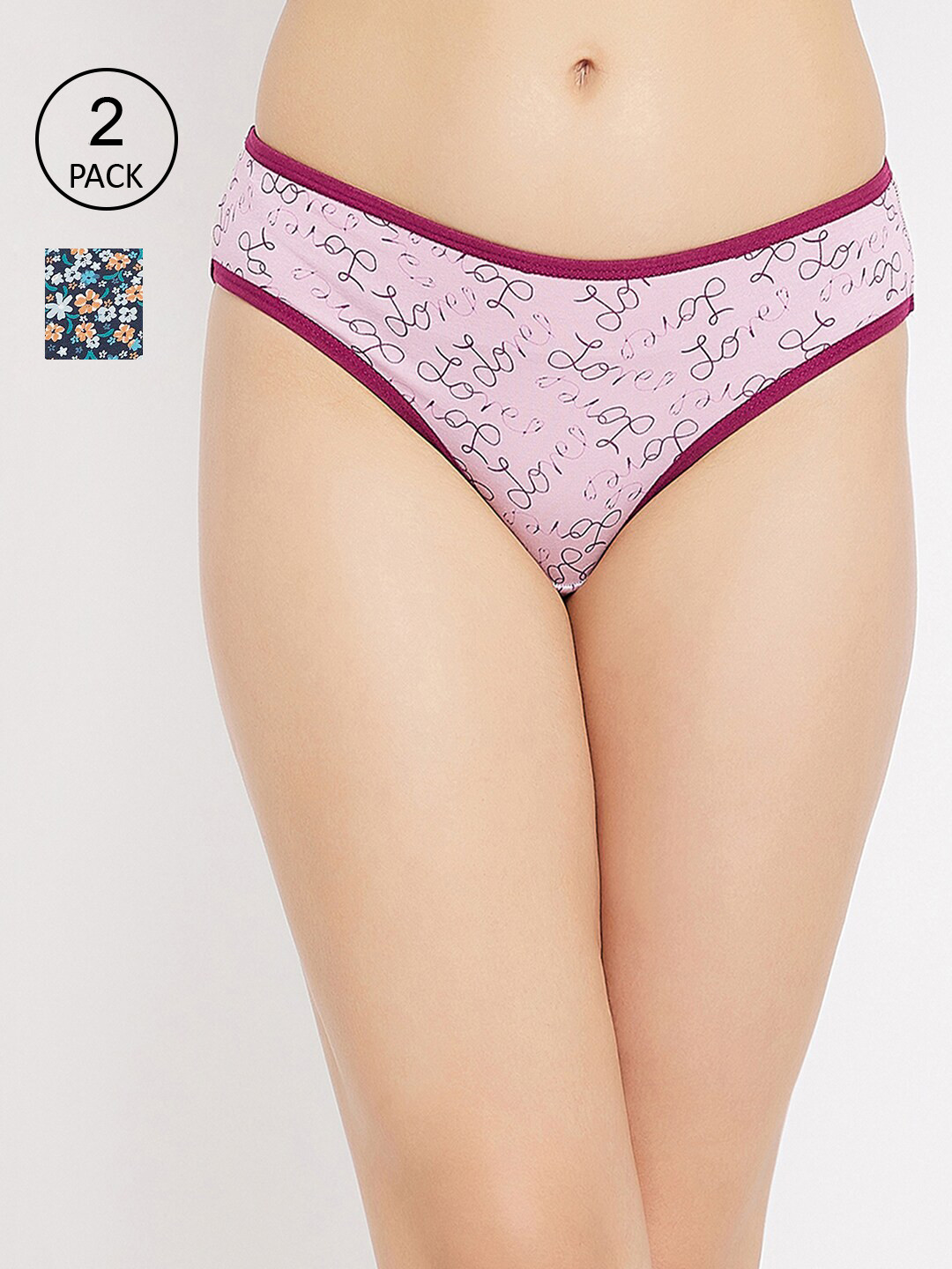 

Clovia Women Pack Of 2 Printed Cotton Mid-Rise Bikini Briefs, Navy blue