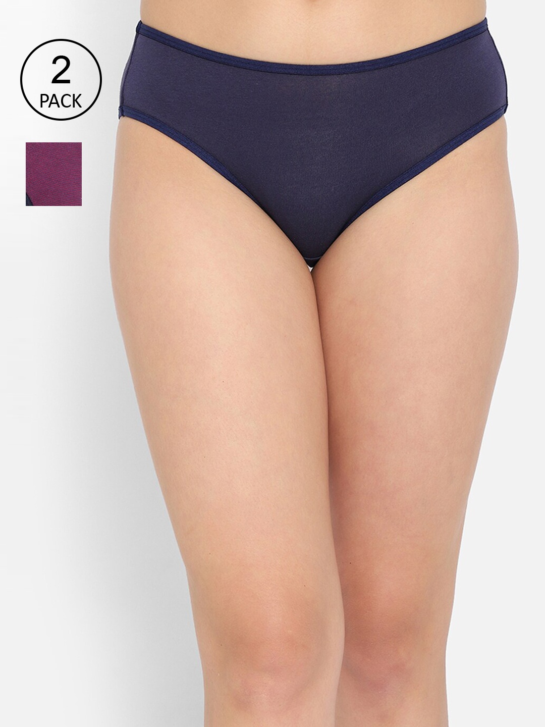 

Clovia Women Pack Of 2 Navy Blue & Purple Solid Cotton Bikini Briefs COMPN1410S