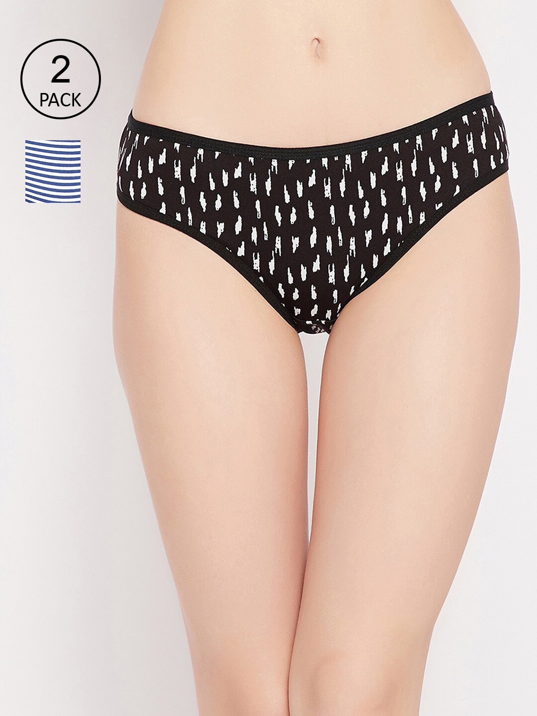 

Clovia Women Black & Blue Pack Of 2 Printed Cotton Mid-Rise Bikini Briefs