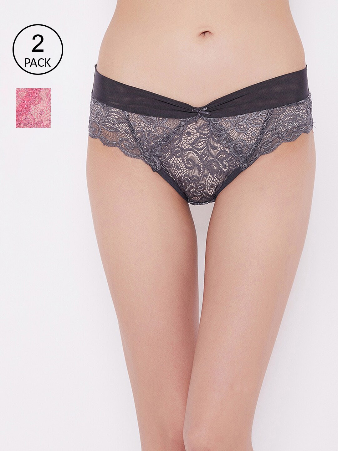 

Clovia Women Pack of 2 Lace Bikini Briefs, Pink