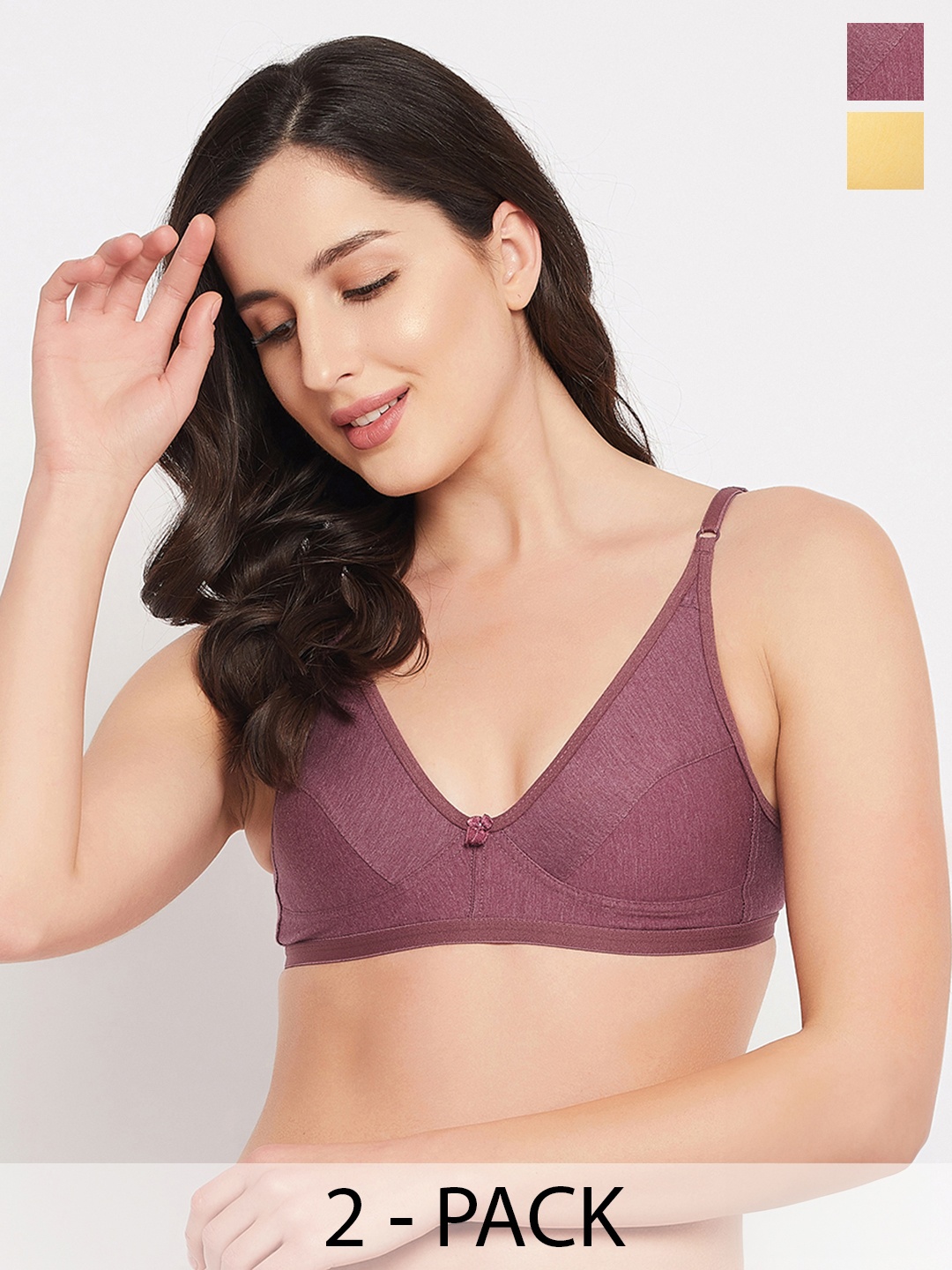 

Clovia Yellow & Mauve Set Of 2 Non Padded Half Coverage Cotton Bra