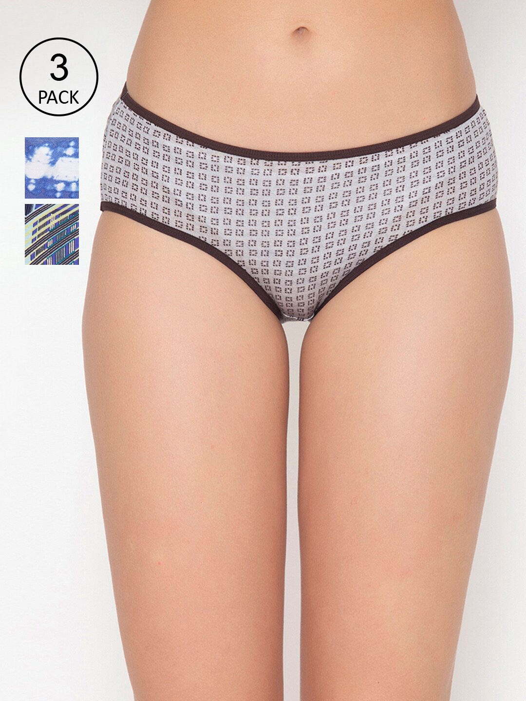 

Clovia Women Pack Of 3 Printed Hipster Briefs, Blue