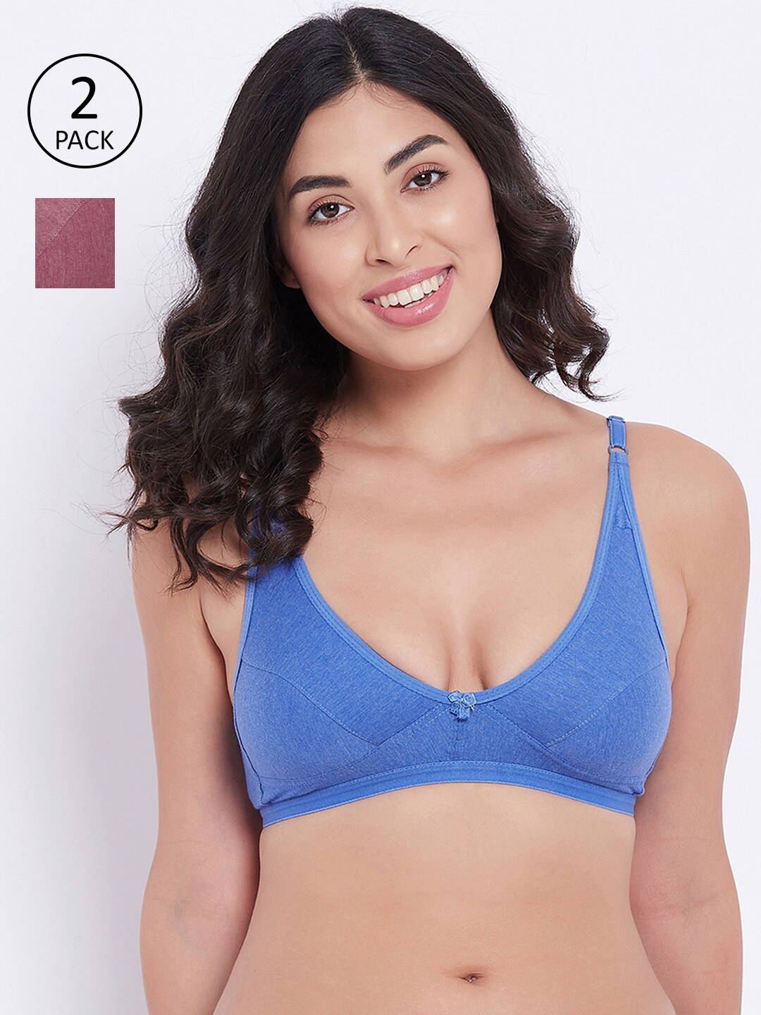 

Clovia Multicoloured Set of 2 Solid Non-Padded Everyday Cotton Bra, Multi