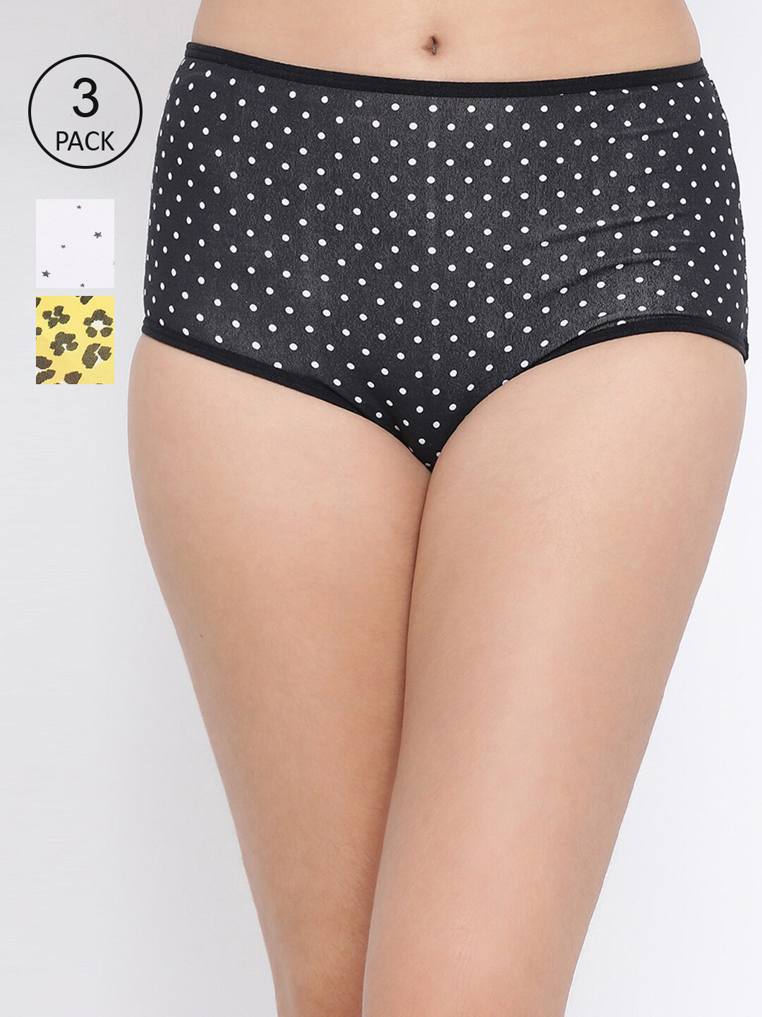

Clovia Women Pack Of 3 Printed Cotton High-Rise Hipster Briefs, Black