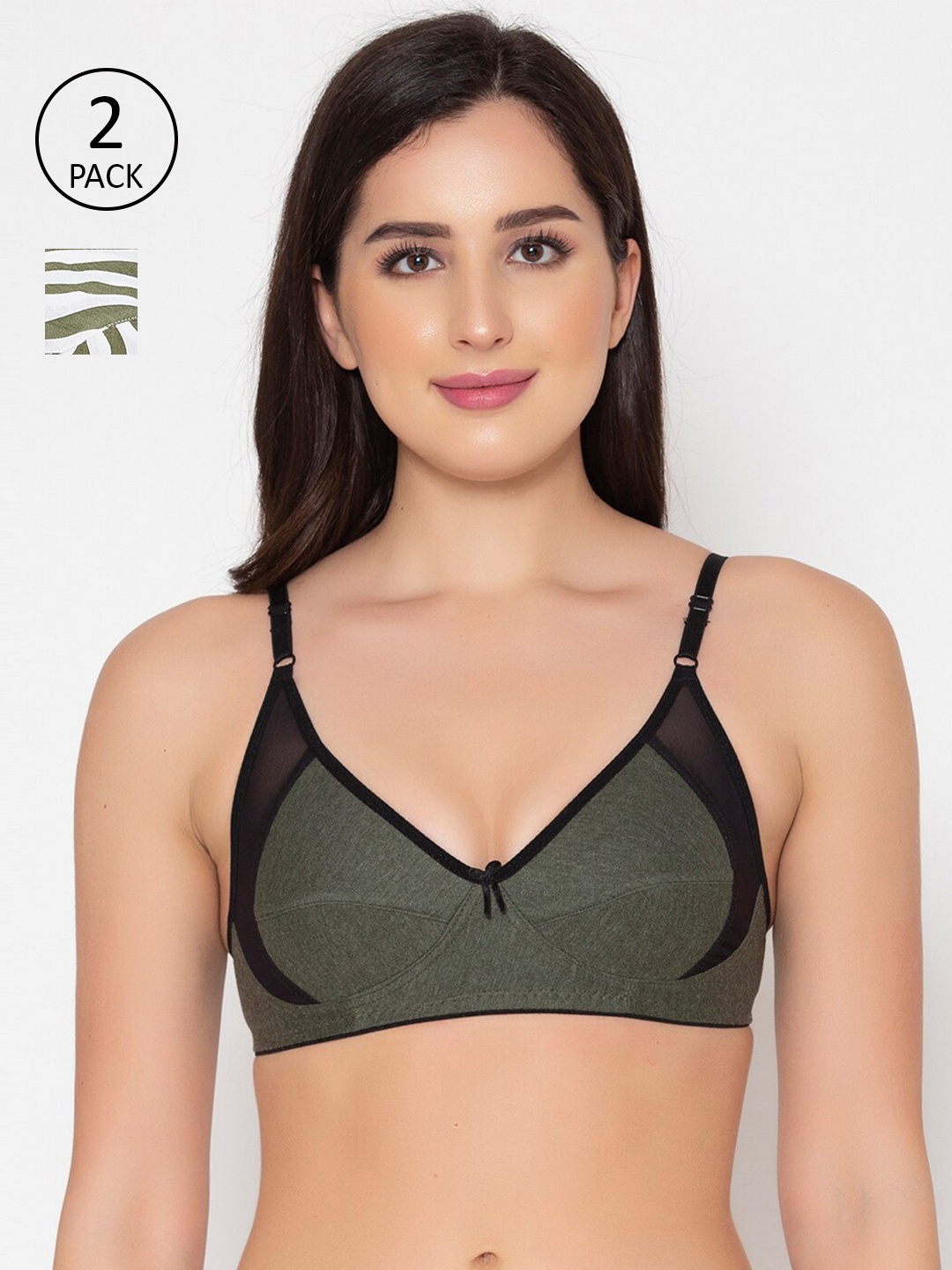 

Clovia Pack Of 2 Green & White Abstract Non Padded Cotton Bra