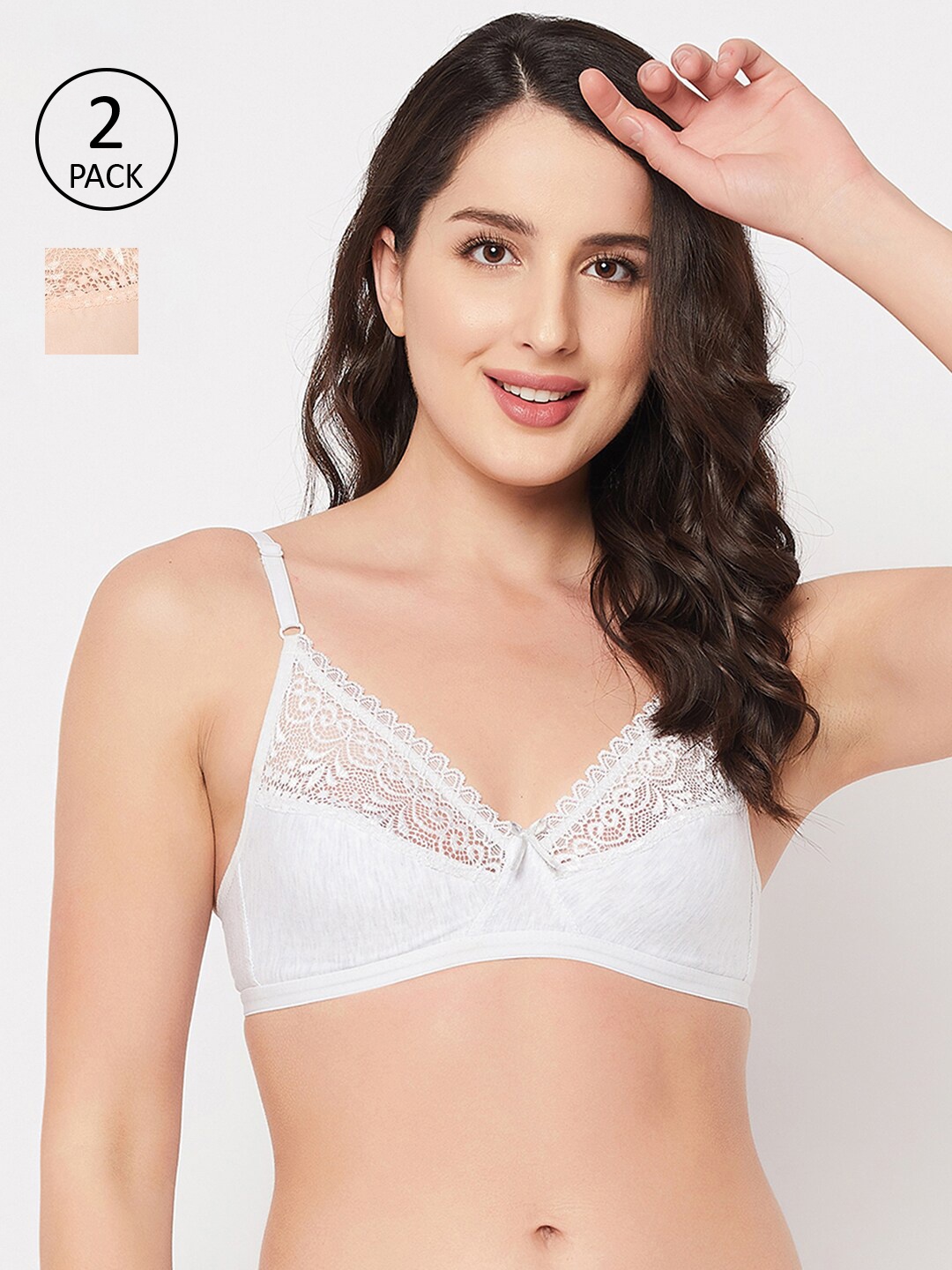 

Clovia Multicoloured Set of 2 Self Design Non-Padded Everyday Cotton Bra, Multi