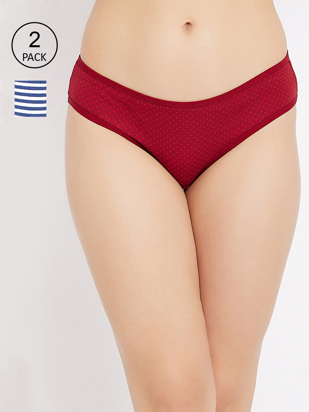 

Clovia Women Pack Of 2 Printed Hipster Briefs, Red