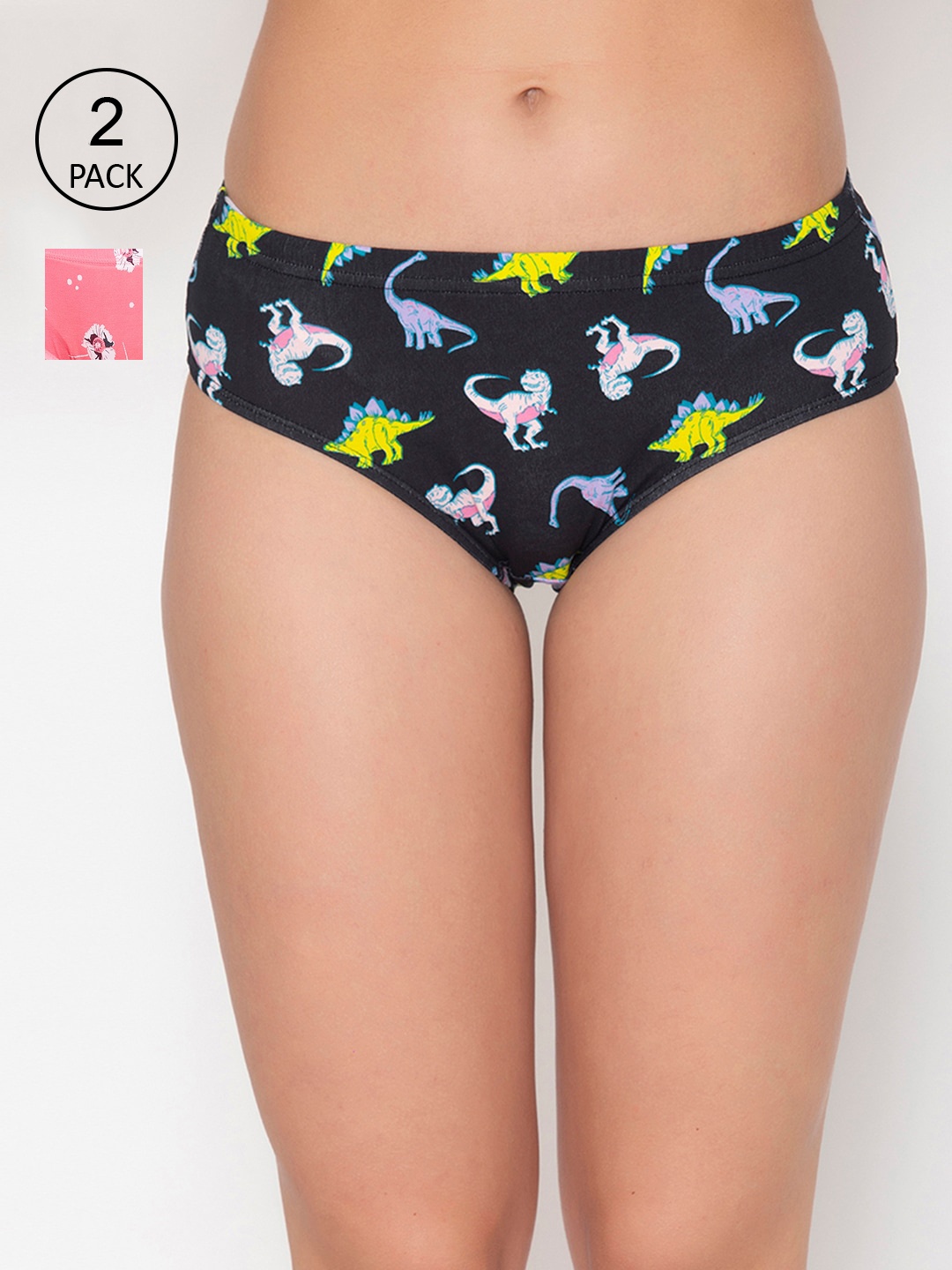 

Clovia Women Pack of 2 Printed Hipster Briefs, Black