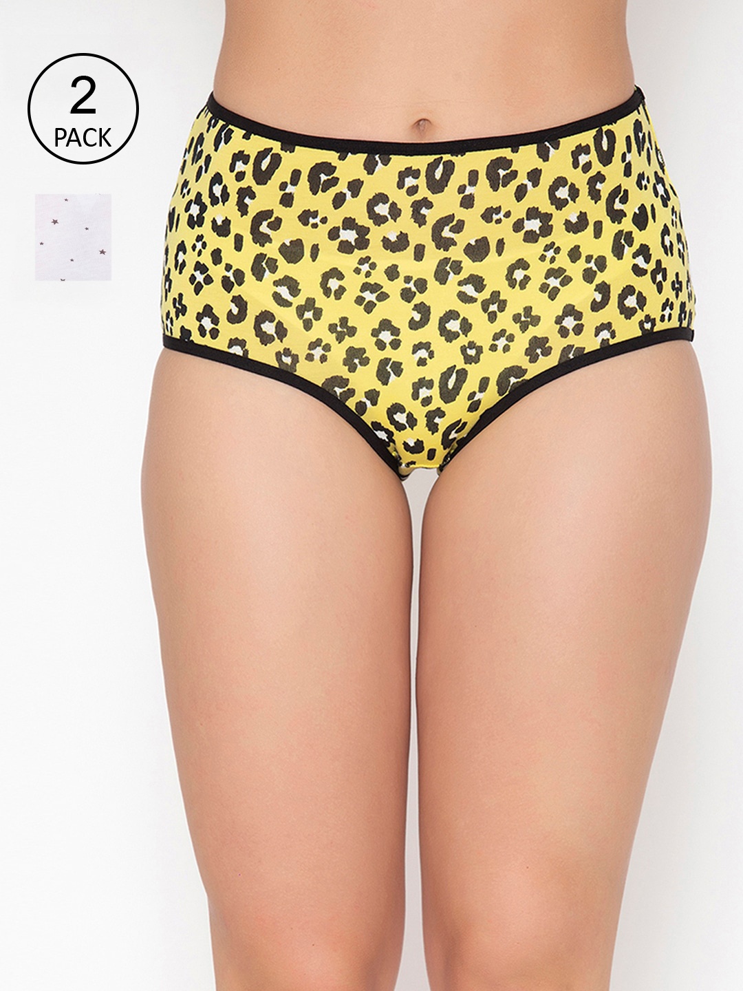 

Clovia Women White & Yellow Pack of 2 Printed Cotton Hipster Briefs