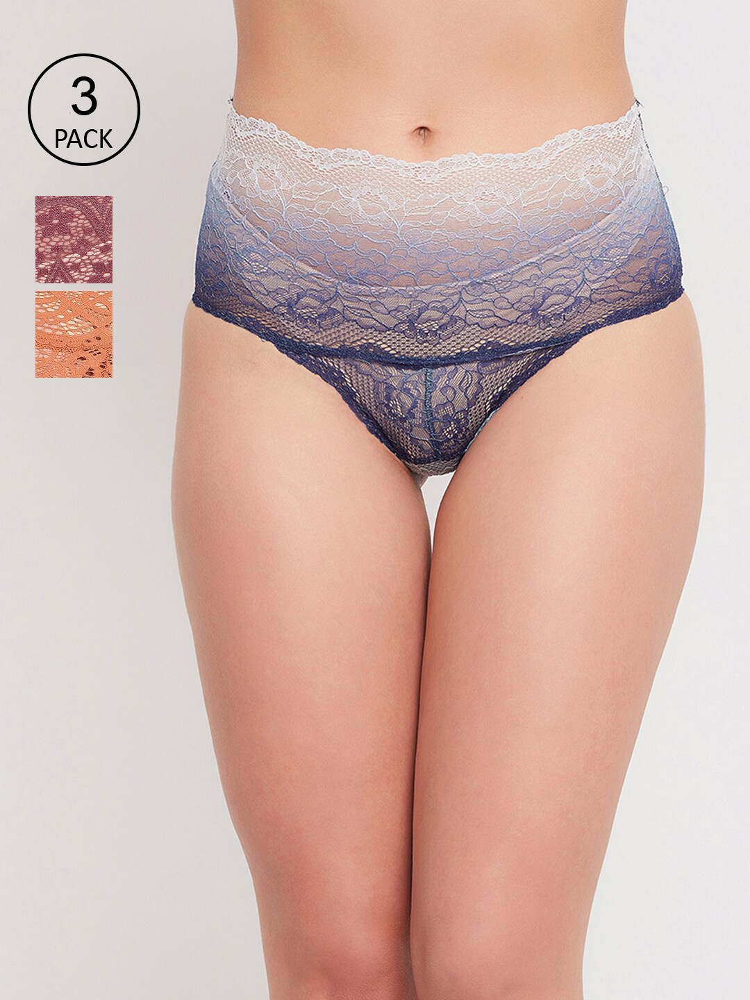 

Clovia Women Pack of 3 Lace Hipster Briefs, Multi
