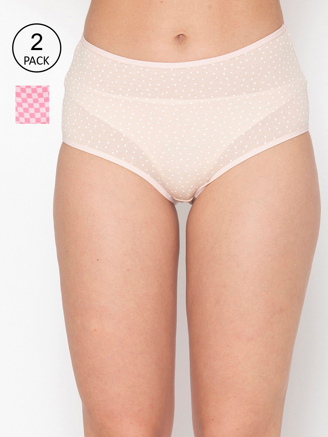 

Clovia Women Pack Of 2 Printed Cotton High Waist Hipster Briefs, Pink