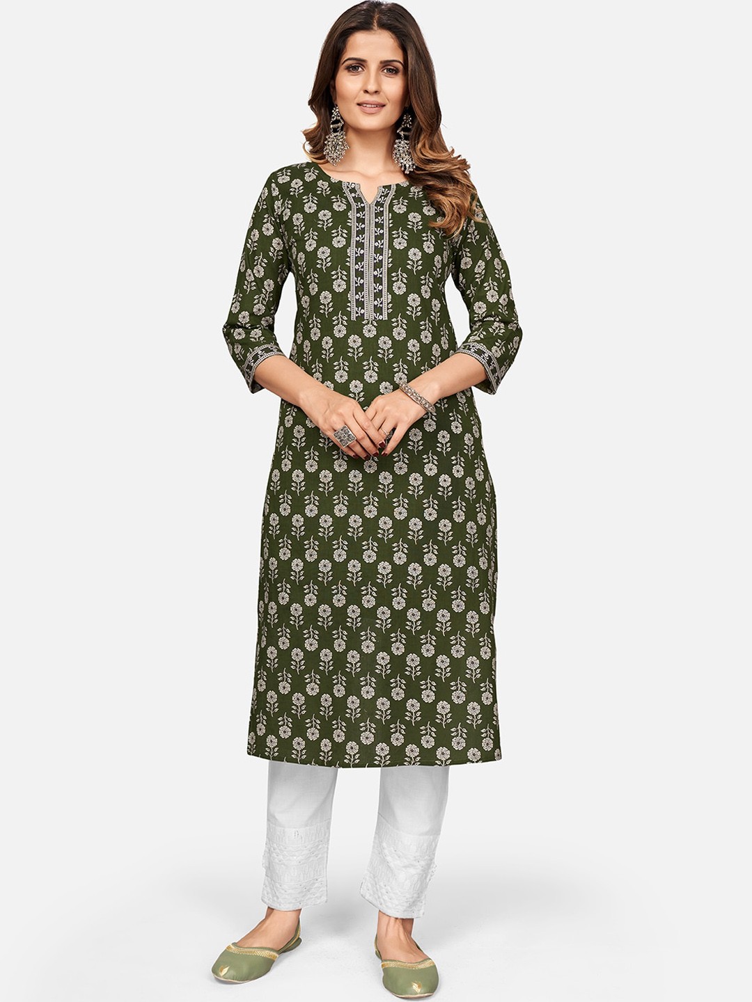 

Vbuyz Women Green Ethnic Motifs Printed Kurta