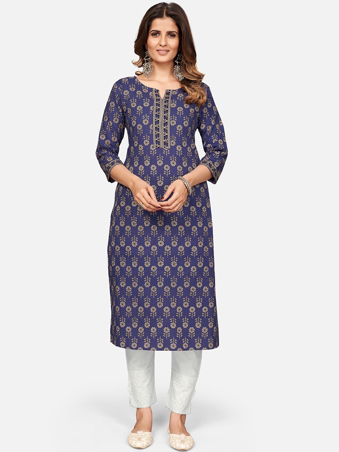 

Vbuyz Women Blue Ethnic Motifs Printed Kurta