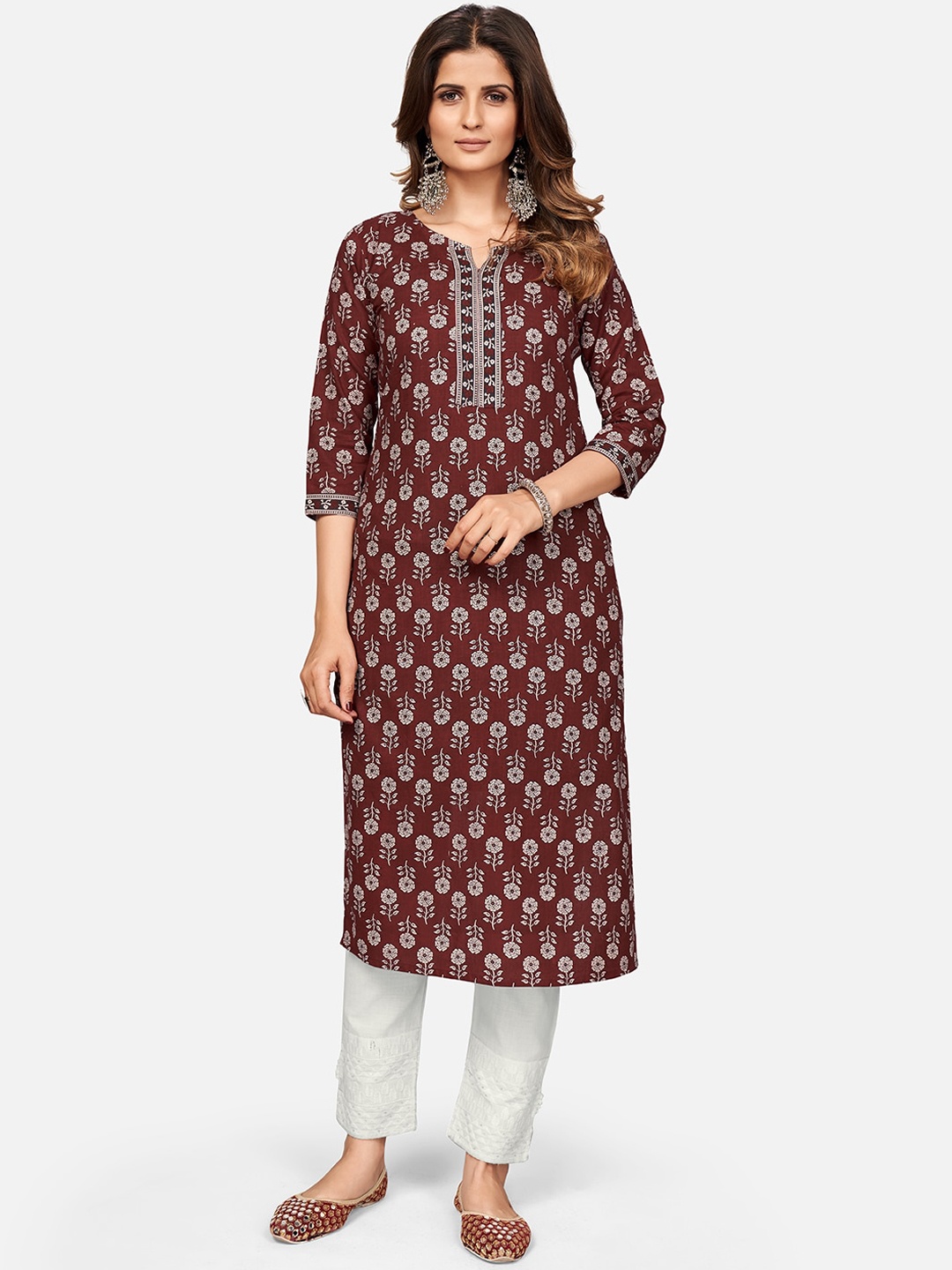 

Vbuyz Women Maroon Ethnic Motifs Printed Kurta