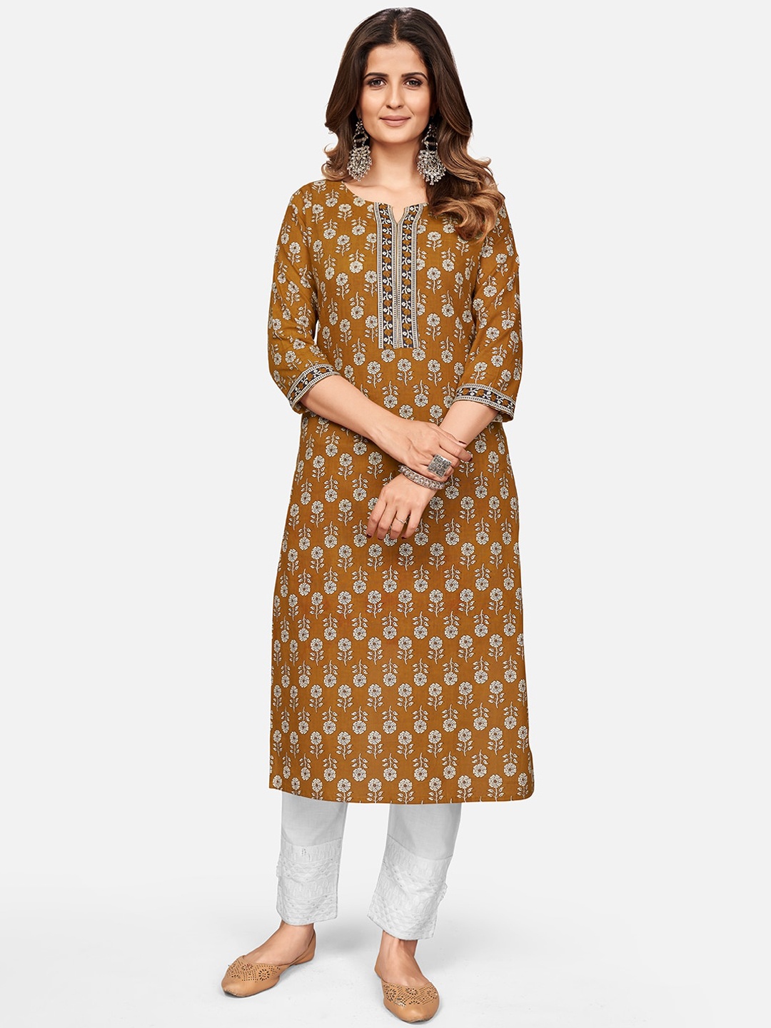 

Vbuyz Women Mustard Yellow Ethnic Motifs Printed Kurta