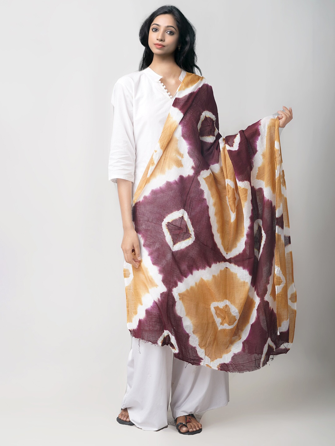 

Unnati Silks Maroon & Mustard Dyed Pure Cotton Tie and Dye Dupatta