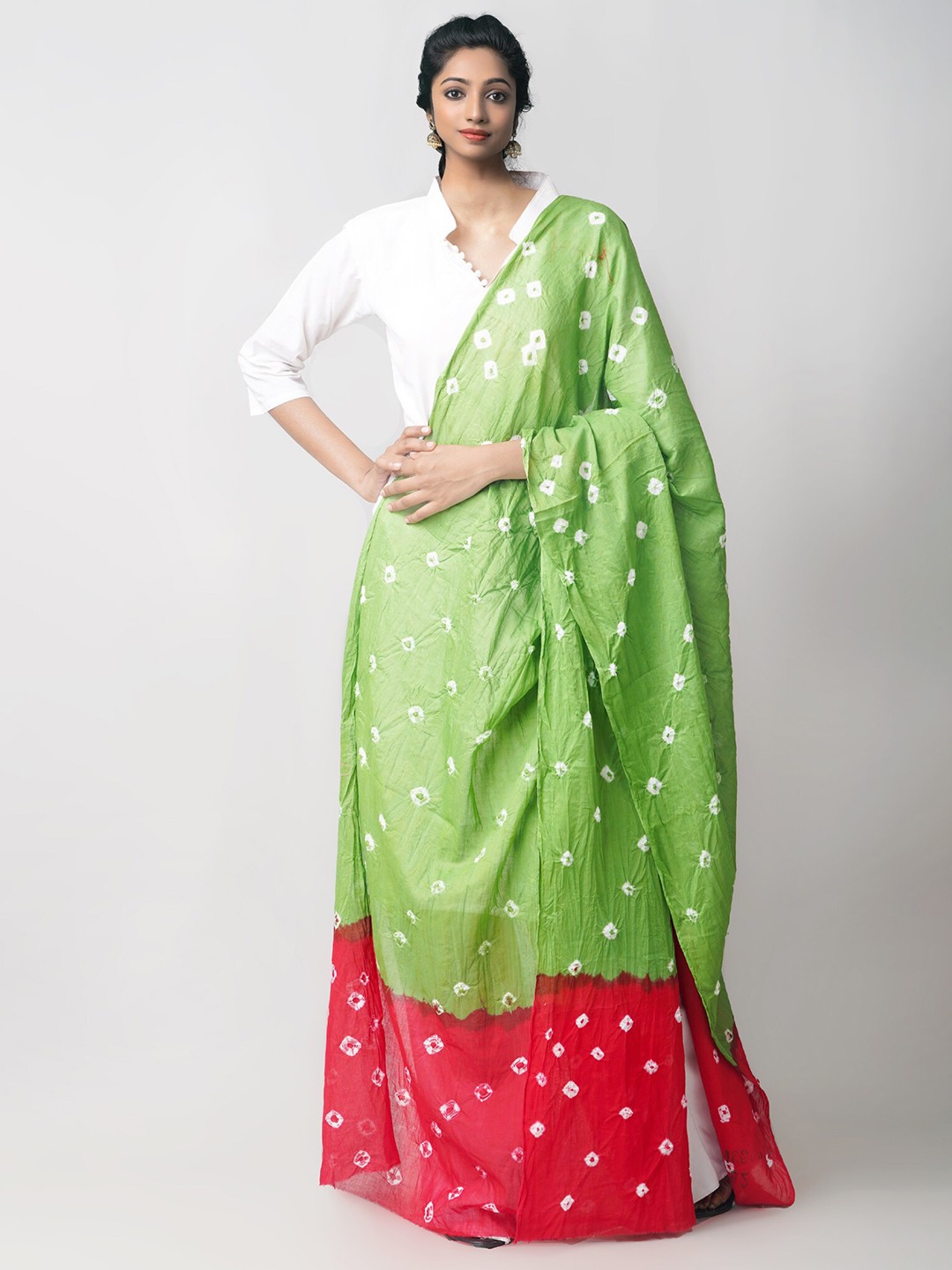 

Unnati Silks Green & Pink Dyed Pure Cotton Tie and Dye Dupatta