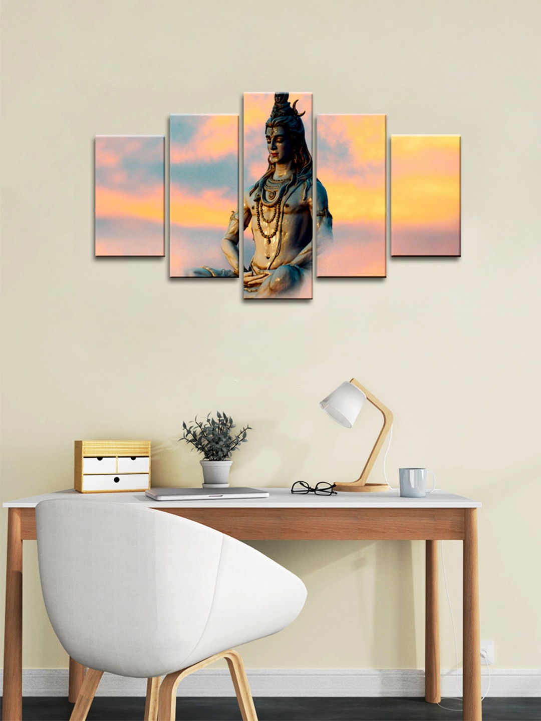

WALLMANTRA Set Of 5 Blue & Brown Lord Shiva In Dhyan Mudra Painting Wall Art