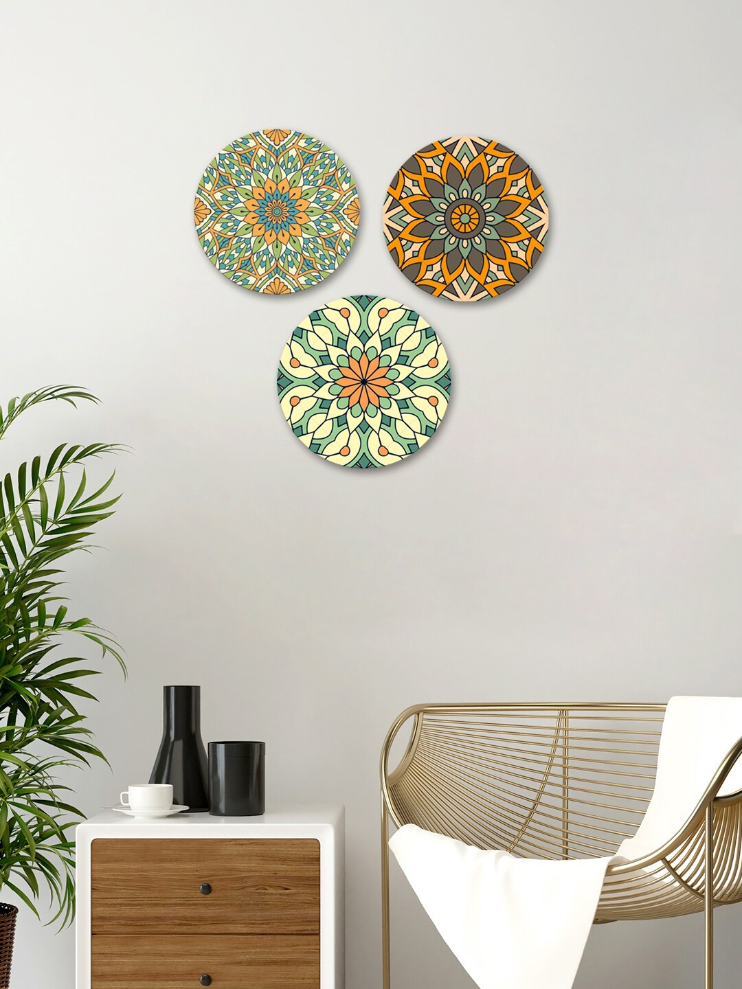 

WALLMANTRA Set Of 3 Mandala Printed Wall Art, Green