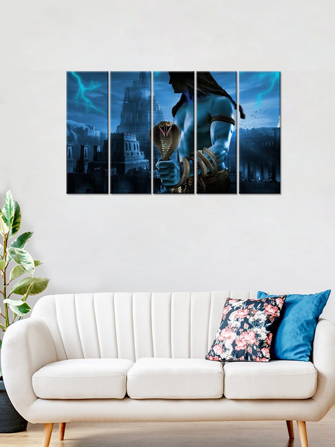 

WALLMANTRA Set Of 5 Blue Lord Shiva Spiritual Painting Wall Art