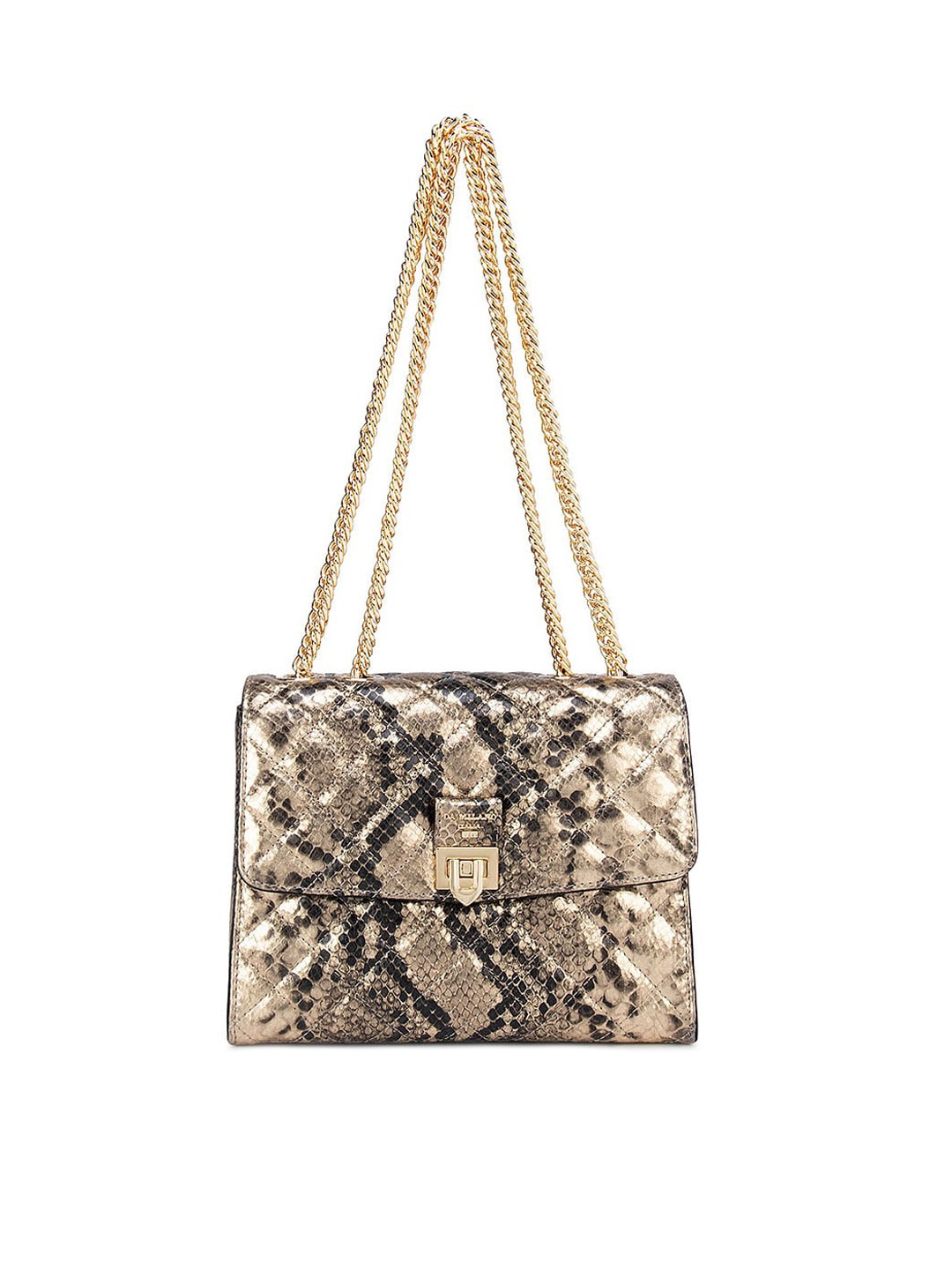 

Da Milano Gold-Toned & Black Quilted Leather Structured Shoulder Bag