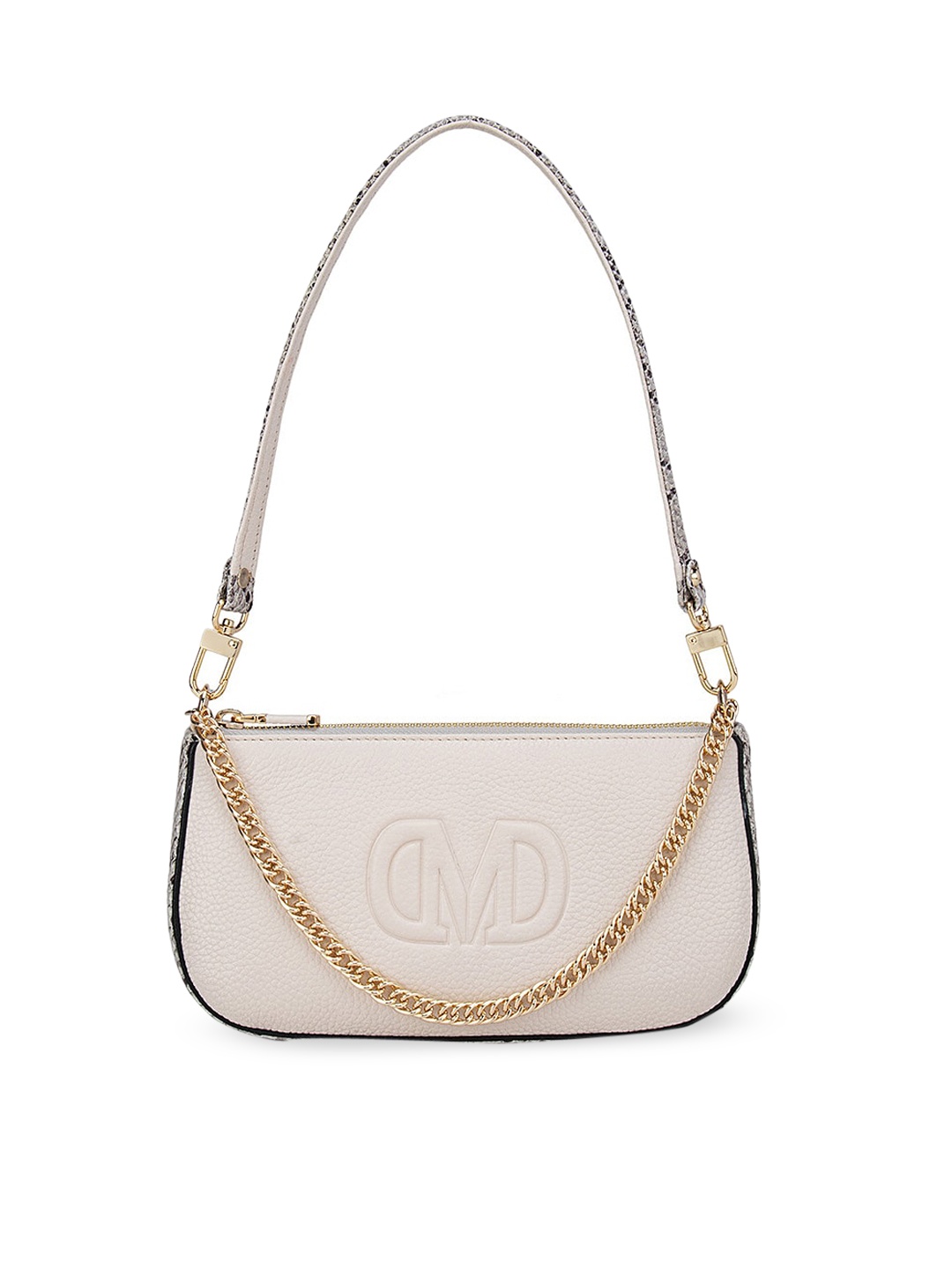 

Da Milano Off-White & Grey Textured Leather Structured Shoulder Bag