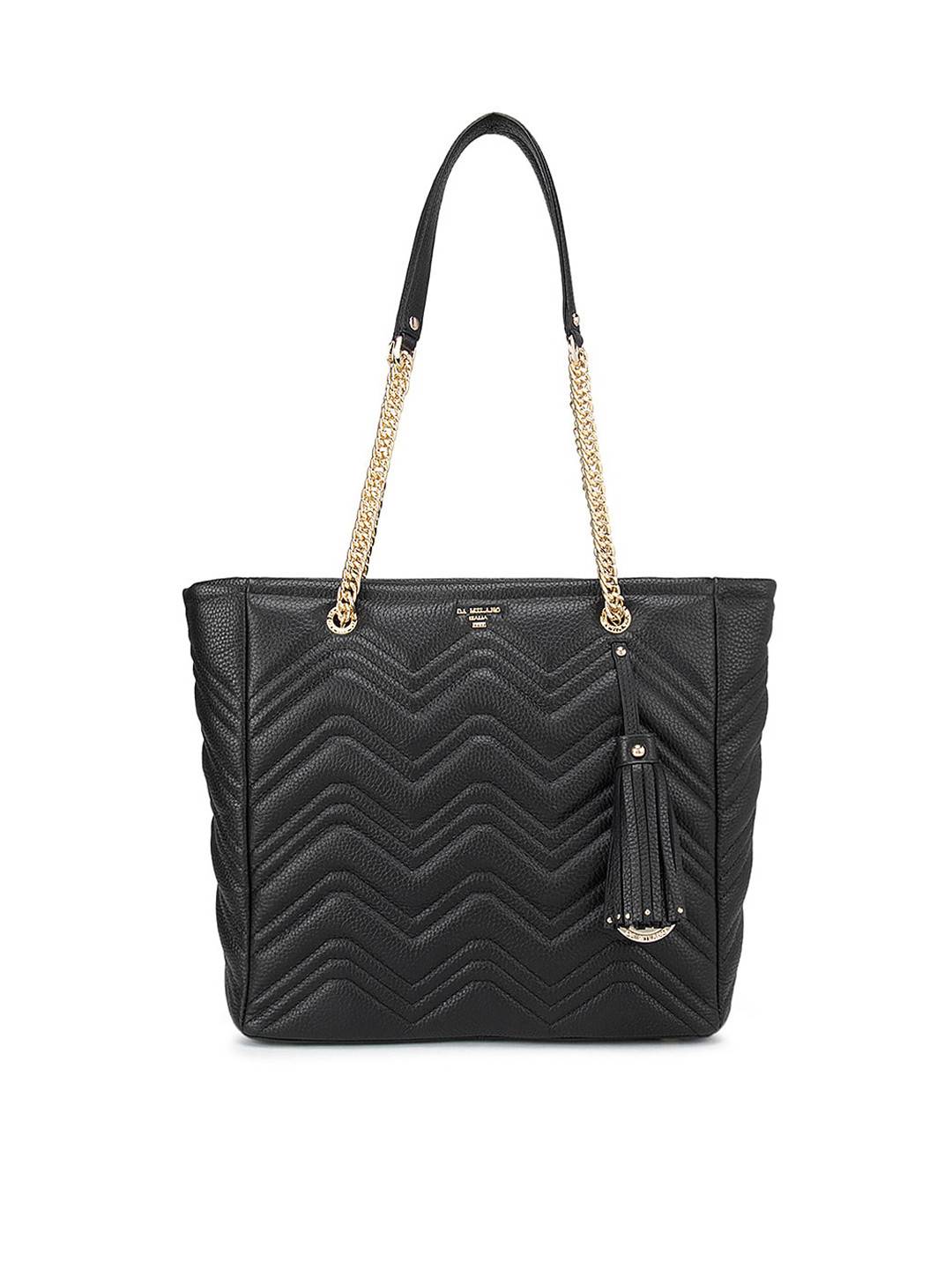 

Da Milano Black Textured Leather Structured Shoulder Bag
