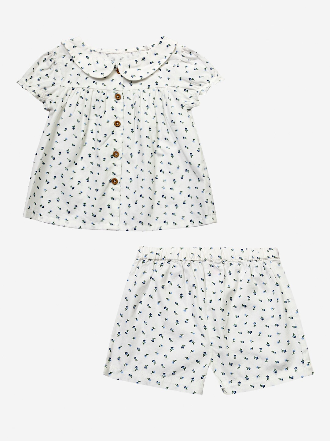 

Creative Kids Girls White Printed Organic Cotton Top with Shorts