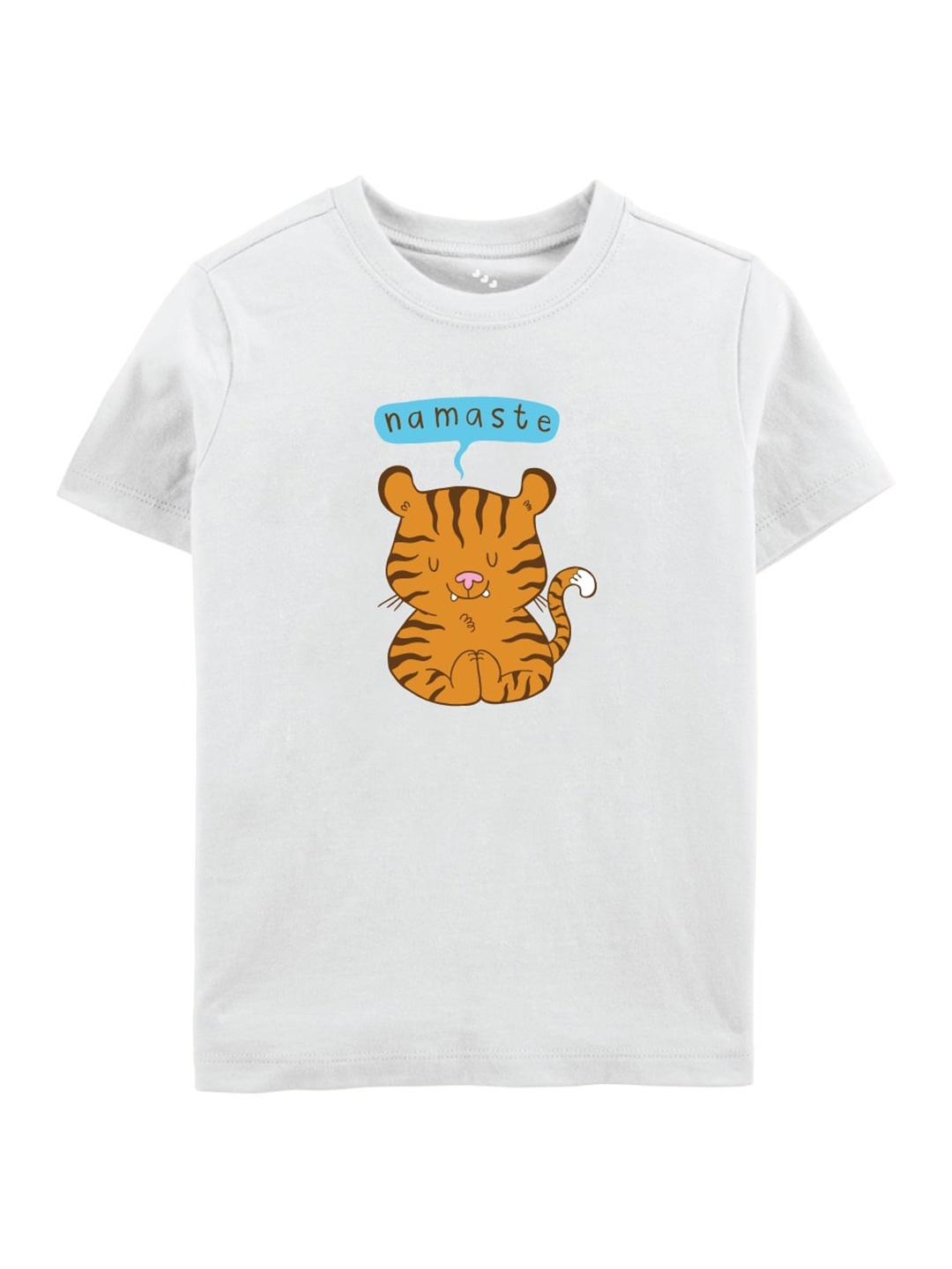 

Zeezeezoo Kids White & Orange Namaste Tiger Printed Pure Cotton T-shirt