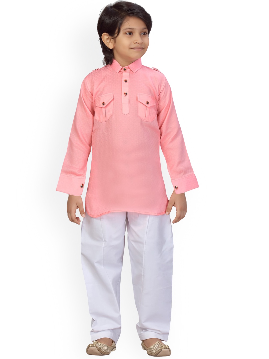 

LITTLE MAFIA BY Aarika Boys Pink Pure Cotton Kurta with Pyjamas