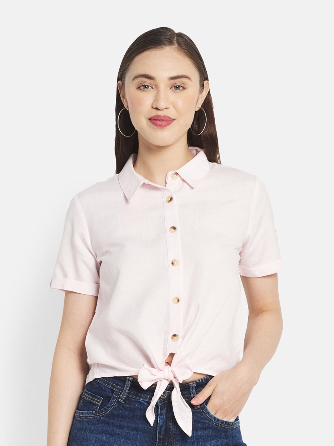 

METTLE Women Pink Casual Solid Shirt