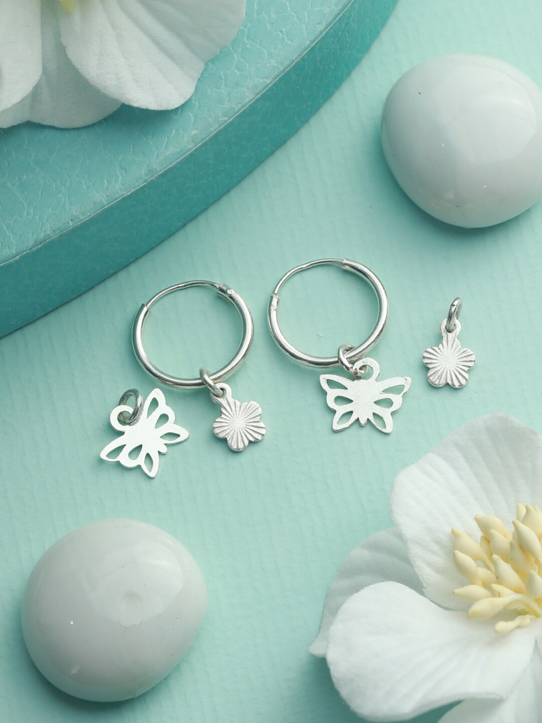 

SHEER by Priyaasi 92.5 Sterling Silver-Toned Hoop Earrings