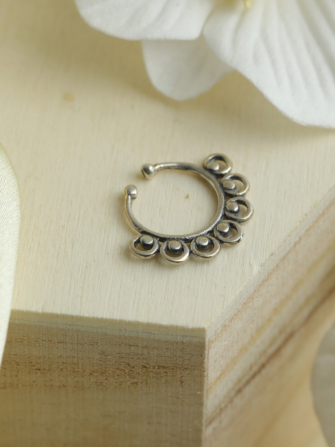 

SHEER by Priyaasi Silver-Plated 92.5 Sterling Silver Oxidised Septum Boho Nose Ring