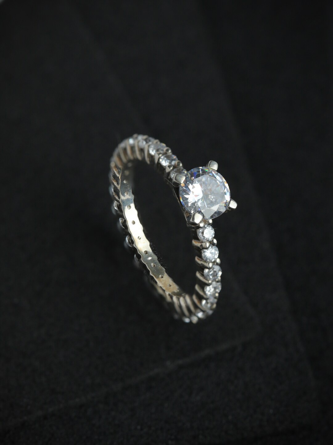 

SHEER by Priyaasi Silver-Plated 92.5 Sterling Silver CZ Studded Finger Ring