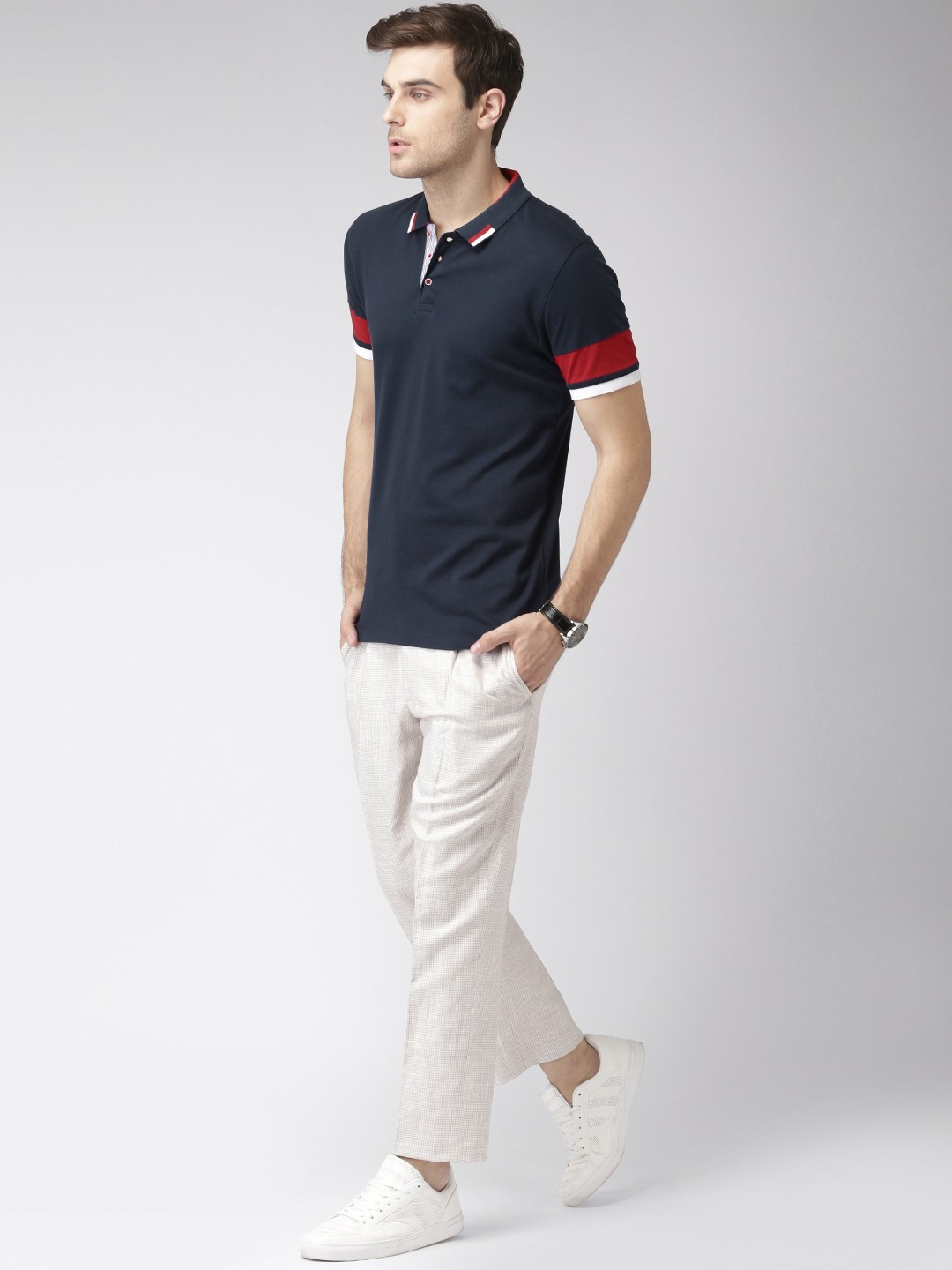

INVICTUS Men Navy Blue Polo Collar Pure Cotton T-shirt