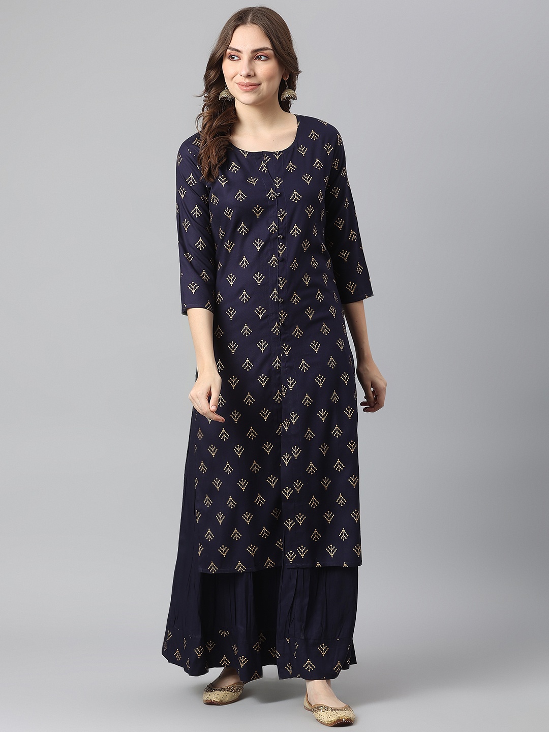 

KALINI Women Navy Blue Ethnic Motifs Printed Kurta with Skirt