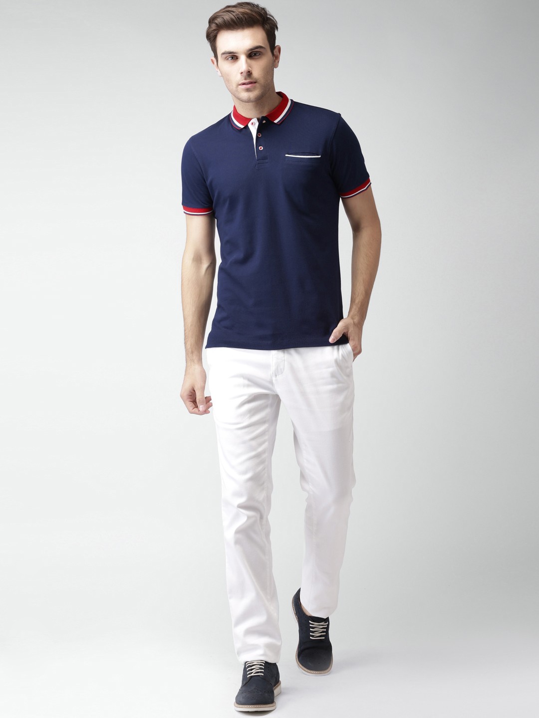

INVICTUS Men Navy Solid Polo Collar Pure Cotton T-shirt, Navy blue