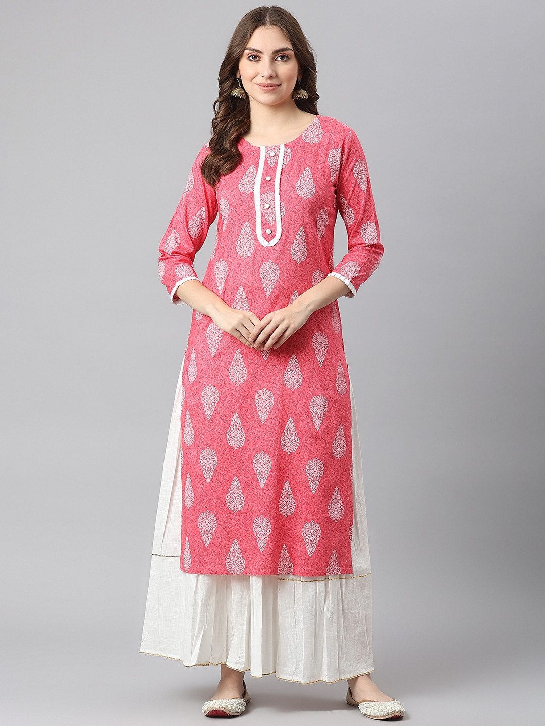 

KALINI Women Pink Ethnic Motifs Printed Kurta with Skirt