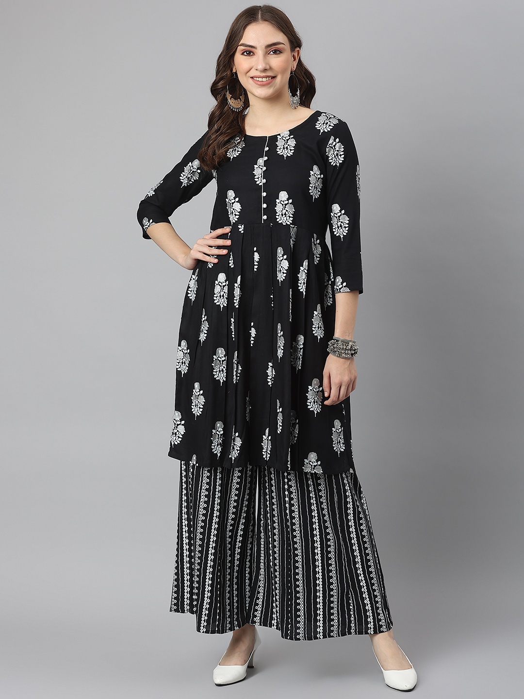 

KALINI Women Black Ethnic Motifs Printed Kurta with Sharara