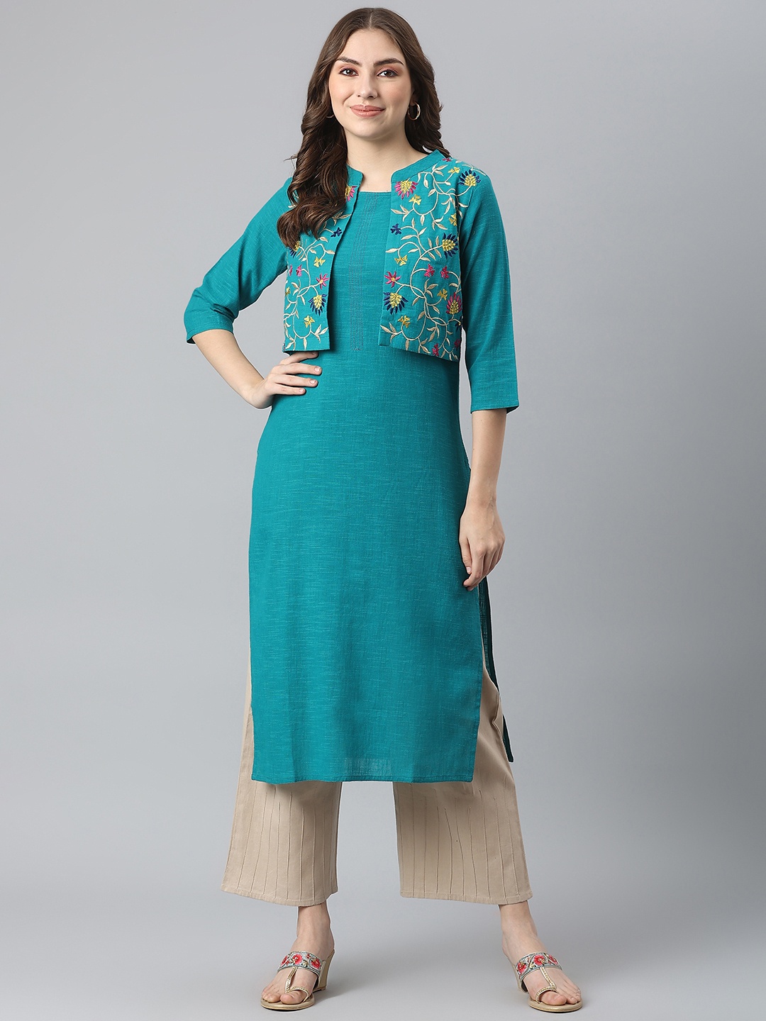 

KALINI Women Turquoise Blue Kurta with Jacket