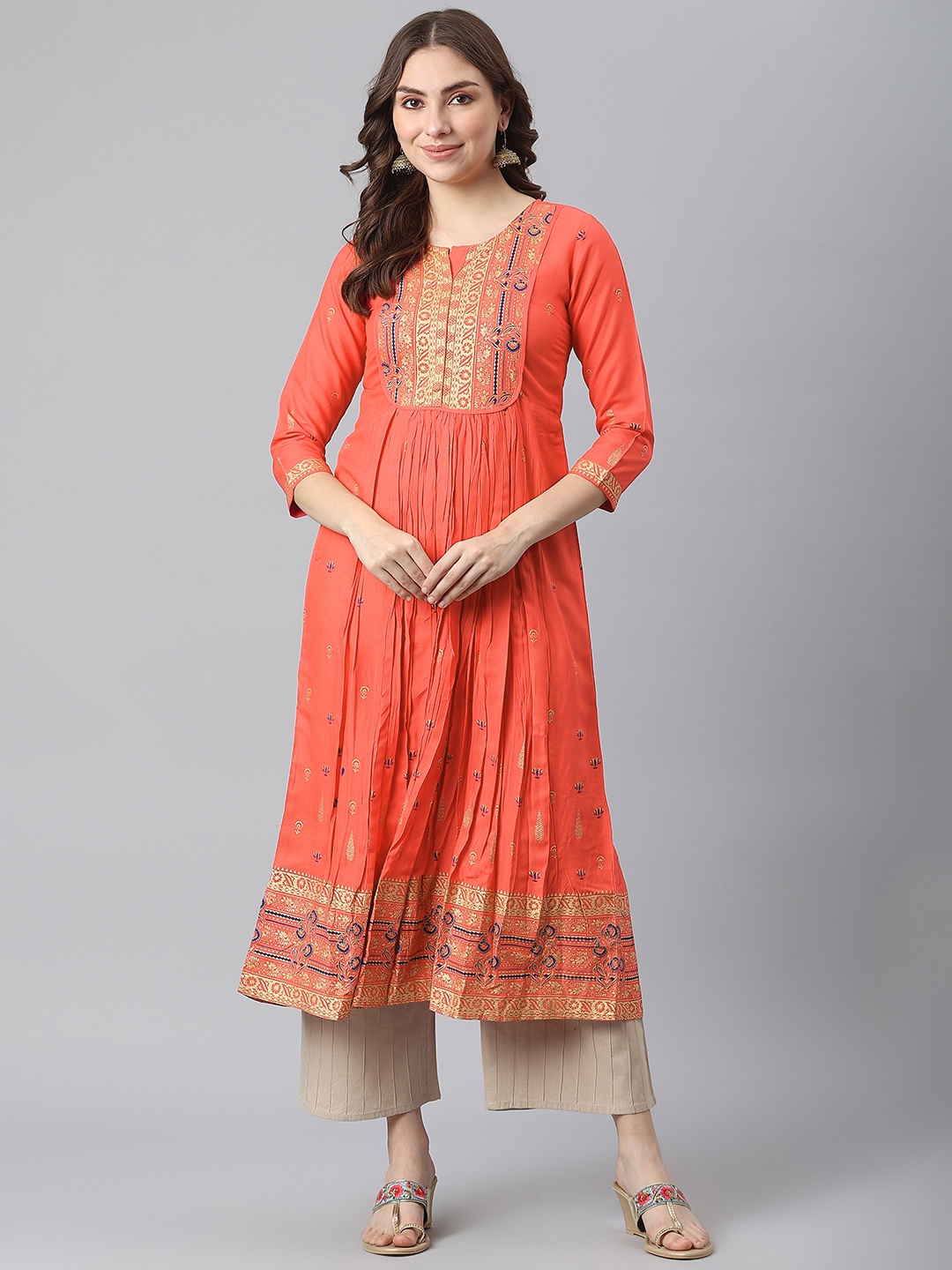 

KALINI Women Orange Ethnic Motifs Anarkali Kurta