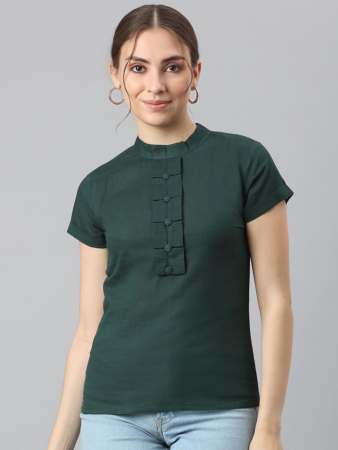 

KALINI Green Solid Cotton Top