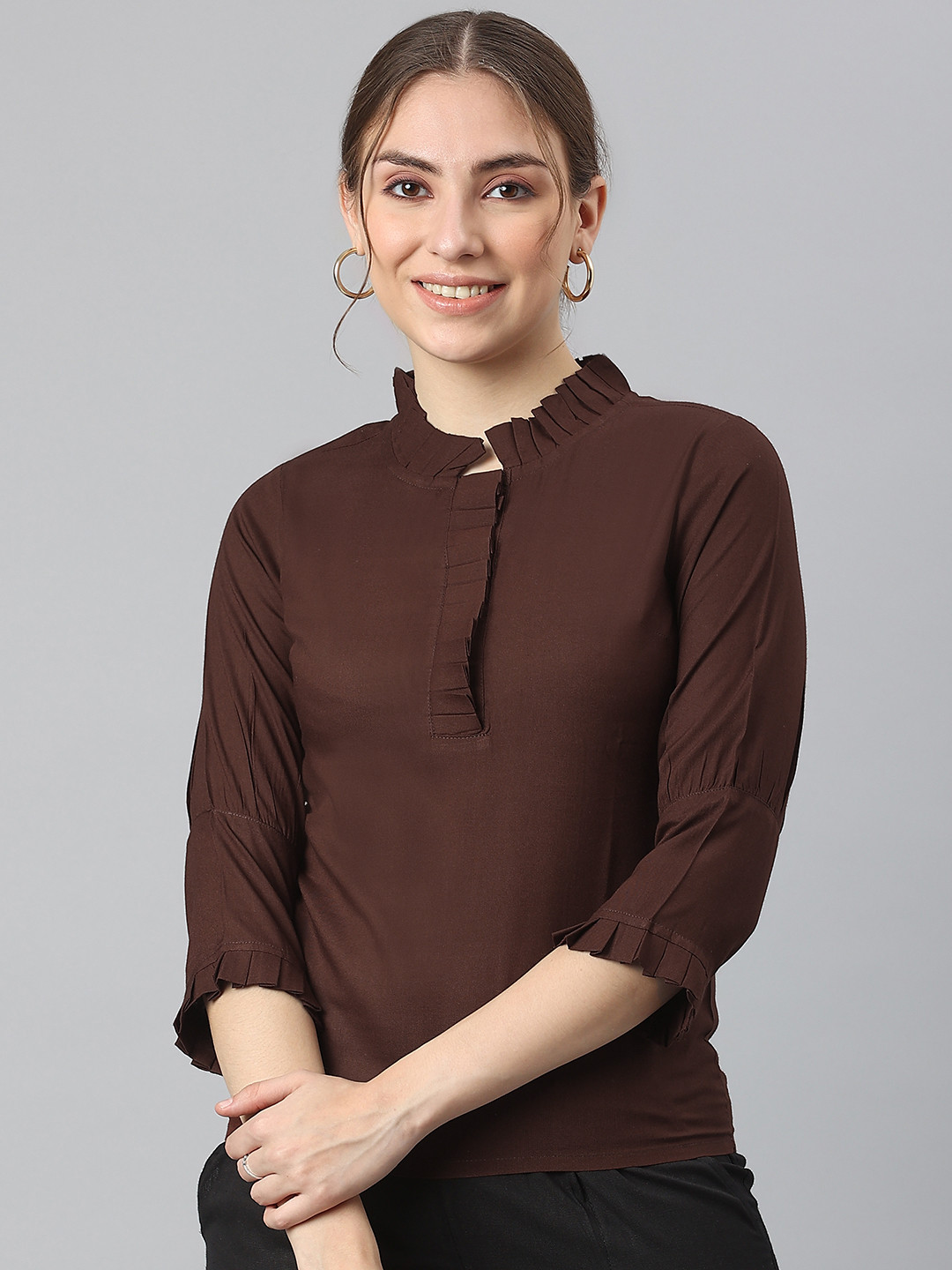 

KALINI Brown Mandarin Collar Top