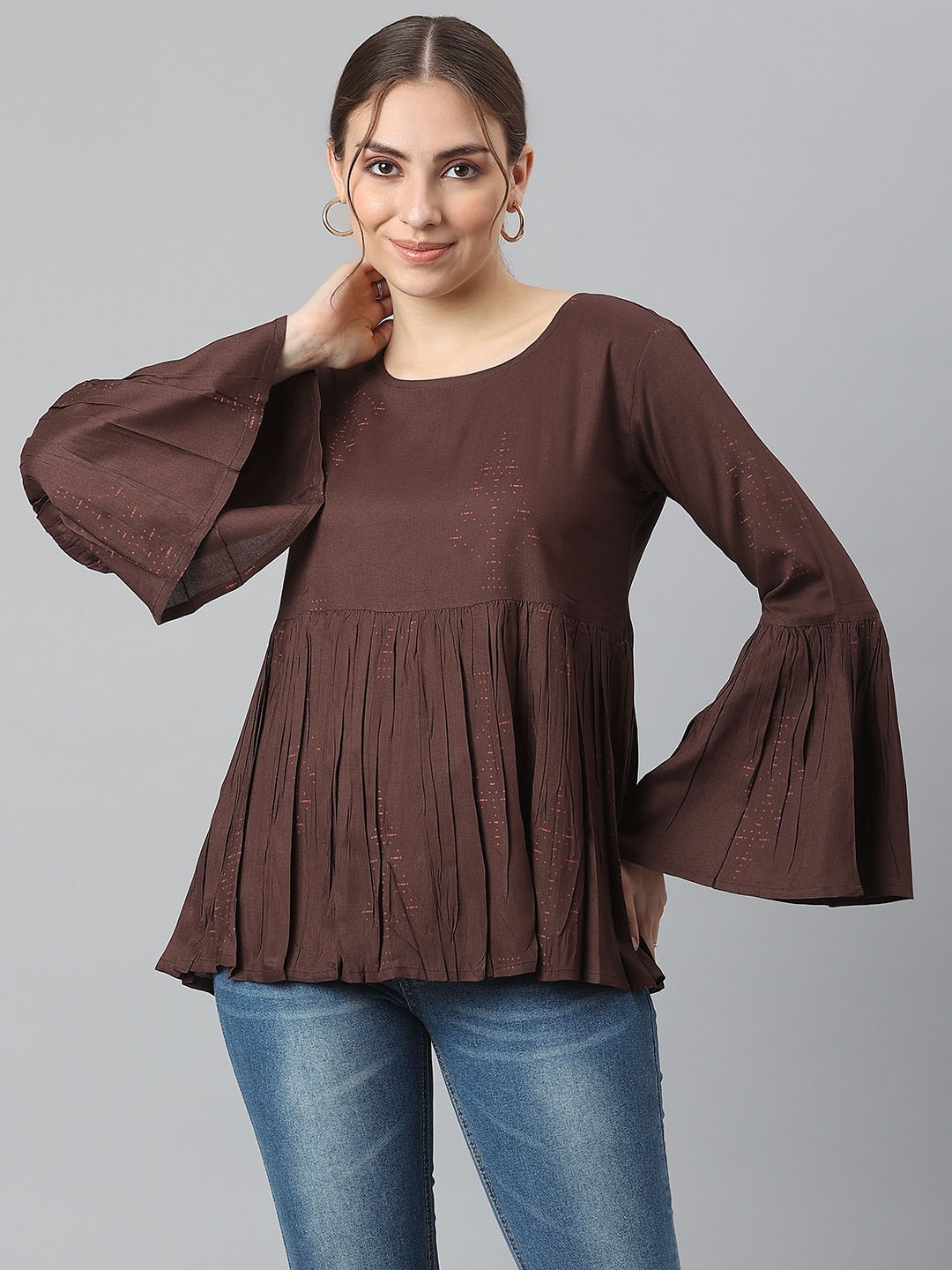 

KALINI Brown Print Peplum Top
